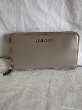 Jaeger Taupe Zip-Around Leather Wallet